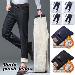 Men's Jeans Winter Fleece Warm Classic Business Fashion Casual Stretch Fit Denim Pants Thicken Wool Trousers Plus Size