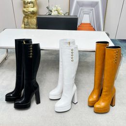 2023 Winter Women's Fashion Boot Ankle Elegant Thick Heel Thick Water Platform Premium Leather High Boot