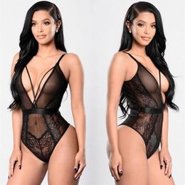 Large-Size Body Sexy Lingerie Women Lace Three-point Perspective Underwear Bodysuit288B