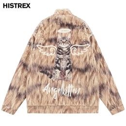 Men's Down Parkas Faux Fur Cat Jacket Men Harajuku Hip Hop Graphic Coats Winter Warm Thick Outwears Korean Streetwear 2023 Quality Clothing 231011