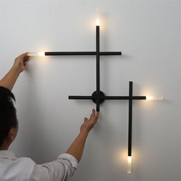 Modern Art Cross Shape Wall Lamps LED Industrial Wall Light Aisle Living Room Bedroom Bedside Iron Wall Sconce Black Gold305e