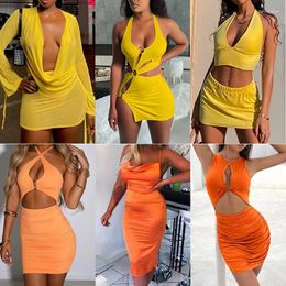 Casual Dresses Trendy Elegant Sexy Backless Slip Dress Yellow Summer Women Sleeveless Low Cut Bodycon Maxi For Club Party