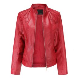 Women's Leather Faux 2023 Jacket Women Zippers Spring Autumn PU Mandarin Collar Red Motor Biker Coat Female Oversized 231011