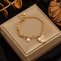 Link Bracelets 316L Stainless Steel Irregular Chain Heat Charms Bracelet For Women Vintage Gold Colour Jewellery Gift Female Wedding
