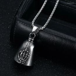 Pendant Necklaces Megin D Stainless Steel Titanium Skull Hand Finger Small Bell Hip Hop Punk Collar Chains Necklace For Men Women Jewelry