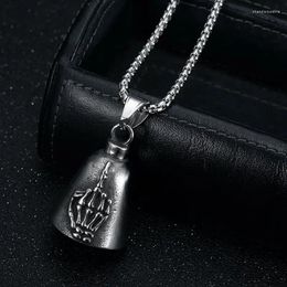 Pendant Necklaces Megin D Stainless Steel Titanium Skull Hand Finger Small Bell Hip Hop Punk Collar Chains Necklace For Men Women Jewellery