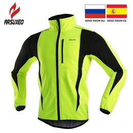 Cycling Jackets ARSUXEO Winter Warm Up Thermal Fleece Cycling Jacket Bicycle MTB Road Bike Clothing Windproof Waterproof Long Jersey 231012