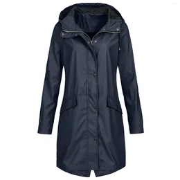 Women's Trench Coats Women Raincoat Outdoor Softshell Jacket Coat Solid Rain Plus Size Hooded Windproof Long Moletom