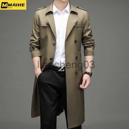 Men's Trench Coats Luxurious Super long windbreaker double-breasted trench coat mens Cotton polyester classic British fashion coat Brand clothing J231012