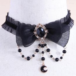 Pendant Necklaces Kymyad Lace Choker For Women Simulated Pearl Jewellery Collar Necklace Tassel Chains Beads Moon