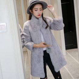 Women's Fur Faux 100 real natural full pelt rabbit fur long jacket coat women's winter clothing stand collar outerwear coats D35 231012