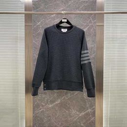 tide brand spring and autumn new classic four bar round neck waffle sweater for men and women lovers casual solid Colour sweater