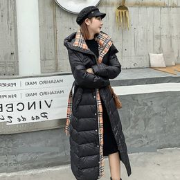 Womens Down Jackets Slim Fitting and Thickened Down Cotton Jacket British Style Long Knee Length Down Jacket