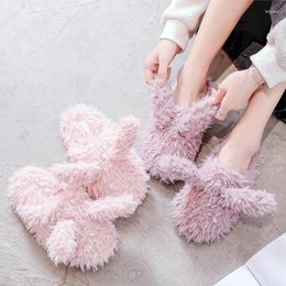 Slippers Autumn And Winter Warm Woolen Women Indoor Soft Cute Long Eared Rubber Soled Non Slip Cotton Girl Home Shoes