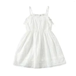 Girl Dresses Kids Casual Dress Solid Color Lace Floral Sleeveless Spaghetti Strap For Baby Girls White 2-7 Years