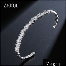 Fashion T Cubic Zirconia Cuff Bangles For Women Trendy Baguette Men Open Bracelet Bangle Geometry Girl Party Jewellery Dhgarden Otxoj