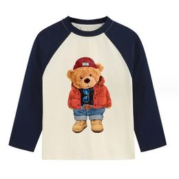 Spring Fall Kids Cartoon Bear T-shirts Boys Girls Long Sleeve Shirts Children Cotton Tops Tees 2-8 Years