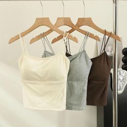 Women's Tanks Fashion Double Shoulder Strap Chest Pad Solid Color Camisole Vest Sexy Women Outer Wear Inner Base Shirt Top 2023 Autumn