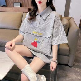 Women's T Shirts Foufurieux T-shirts Women Casual Loose Short Sleeve Lapel Collar Tops Spring Summer Trend Thin Shirt Korean Style Tshirt