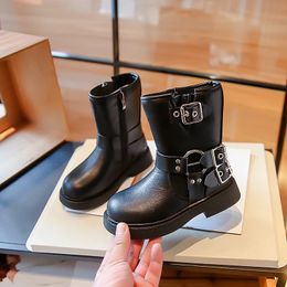 Boots Girls Fashion Martin Children's High Retro Mid calf 2023 Autumn Leather 231012