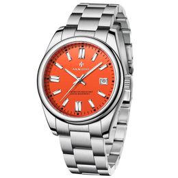 Women s Watches AKNIGHT Watch for Men Orange Dial Analogue Quartz Wristwatches Waterproof Chronograph Business Stainless Steel Band 231012