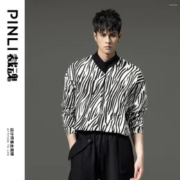 Hoodies masculinos moda masculina preto outono zebra impressão manga longa camiseta para homem casual splice levante-se pescoço bc223111059