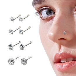 925 Sterling Silver Nose Stud For Woman Round Trend Zircon Nose Ring Body Piercing Jewellery Not Allergic Party Gift 210507153D
