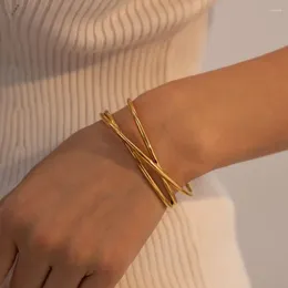 Link Bracelets Uworld Stainless Steel Statement Gold Colour Bangle Metal Texture Multi-Layer Temperament Fashion Waterproof