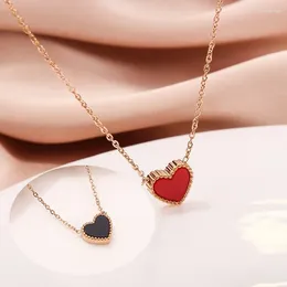 Pendant Necklaces Korean Fashion Simple Double Side Black Red Heart Women Necklace Ladies Stainless Steel Clavicle Chain Jewellery Wholesale