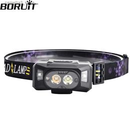 Head lamps BORUiT Mini Powerful Sensor Headlamp LED Headlight 6-Mode USB Rechargeable Camping Flashlight Head Torch Built-in Battery Q231013