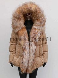 Women's Fur Faux Fur 2023 Fashion Thick Outerwear White Duck Down Jacket Hooded Large Real Silver Fox Fur Trim Down Sleeve New Winter Women Coat J231012