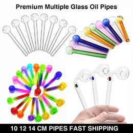 Pyrex glass oil burner pipe smoking accessories 10cm 12cm 14cm curved clear Colour transparent big tube nail tips bong