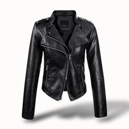 Women's Wool Blends 2023 Fashion Faux Pu Leather Motor Jacket For Women Autunm Winter Punk Zip Jackets Motorcycle Biker Outerwear Coat Chaquetas 231011