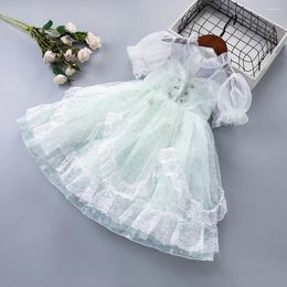 Girl Dresses 2-10 Years High Quality Summer Solid Bow Lace Tiered Draped Ruched Kid Children Clothing Party Birthday Princess Dress