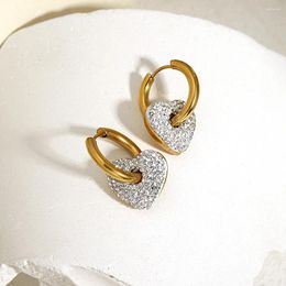 Hoop Earrings Greatera Trendy Full Rhinestone Heart Pendant For Women Stainless Steel Gold Plated Metal Huggie Jewelry