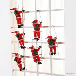 Christmas Toy Supplies 25CM Christmas Ornament Santa Climbing Doll Stair Ladder Rope Kids Toy Xmas Pendant Door Party R231012