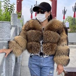 Women's Fur Faux BEIZIRU Real Raccoon Coat Short Sleeve Natural Winter Warm Fashion Jacket 231012