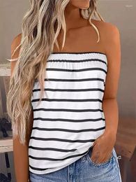 Women's Tanks Striped Strapless Bandeau Tank Tops For Women Casual Sleeveless Shirts 2023 Summer Vacation Blouse Loose Holiday Tube Top