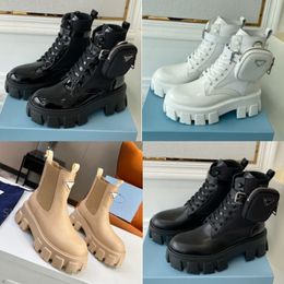 Designer homens mulheres botas monólito brilhante destacável bolsa de nylon sapatos de combate nylon hailf ao ar livre fundo grosso bota de comprimento médio 35-46