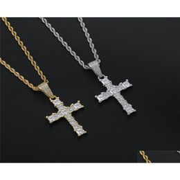 Pendant Necklaces Hip Hop Iced Out Lab Diamond Pendant Necklace Gold Sier Plated Micro Paved Cubic Zircon Mens Bling Jewellery Gift30212 Dhpjm