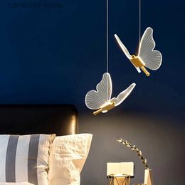 Ceiling Lights Nordic Butterfly Led Pendant Lamp Bedside Staircase Bedroom Hanging Lamps For Ceiling Art Indoor Lighting Light Fixture Q231012