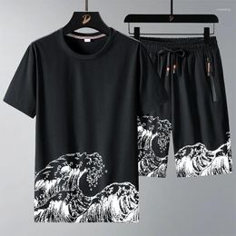 Men's Tracksuits 2023 Summer Mens Set Japanese Print Harajuku Style Two Piece Quick Dry Male Casual Sports Suit Short Sleeve