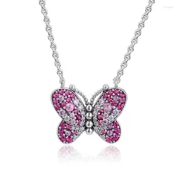 Chains Mixed Pink Color Stones Crystal Butterfly Pendants Necklaces For Women 925 Sterling Silver Chain Necklace Spring Jewelry 2023