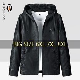 Men's Leather Faux Winter Jacket Men Bomber Oversize Hooded Motorcycle Jackets Plus Size Zipper Coat Black Male Trench Casual 231011