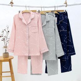 Women's Sleepwear Women And Men Spring Double Cotton Gauze Loose Leisure Pajamas 2 Piece Set Couples Long Sleeve Pajama Home Clothes