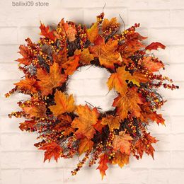 Christmas Decorations 45cm Autumn Wreath Christmas Decoration Thanksgiving Garland Window Restaurant Home Maple Leaf Decoration Wreath Door T231012