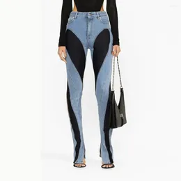 Women's Pants 2023 Y2k Niche Design Retro Collision Colour Splicing Washed Leg Slit High Waist Casual Versatile Cotton Jeans