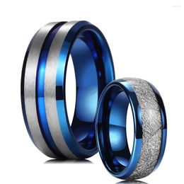 Cluster Rings Fashiom 8mm Blue Titanium Steel Wedding For Men Women Meteorite Inlay Stainless Jewellery