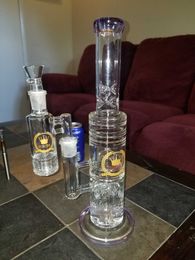 15 inch Colour glass bong hookah dab rig unique blue function showerhead glass water smoking pipe with quartz banger