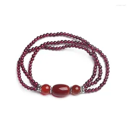 Charm Bracelets Natural Red Agate Barrel Beads Bracelet Three Circle Minimalist Personality Customised Jewellery For Women Daily Wear Prefect